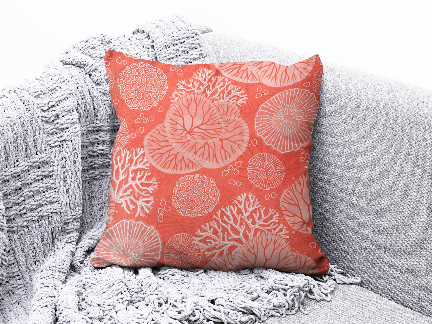 Coral Geometric Floral Modern Handmade Cushion Cover