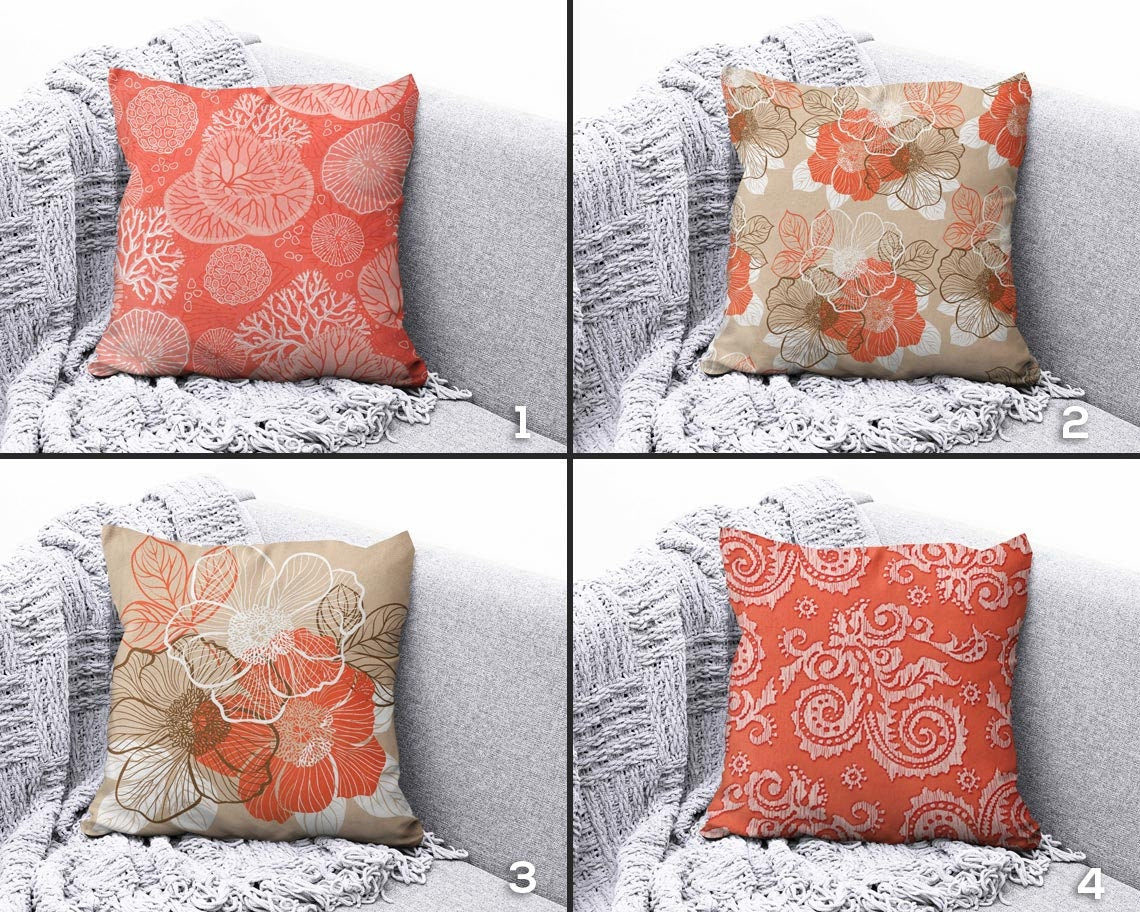 Coral Geometric Floral Modern Handmade Cushion Cover