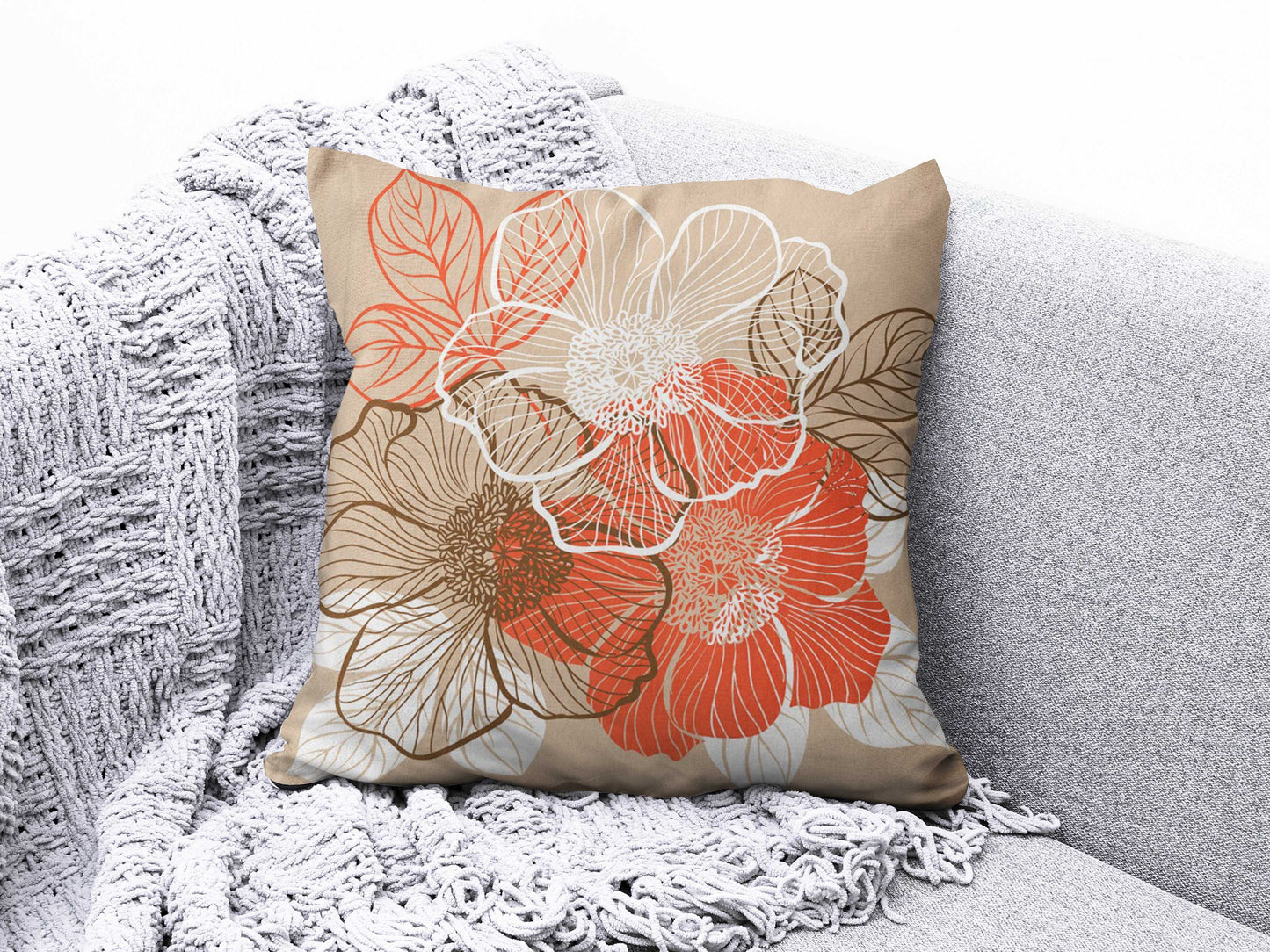 Coral Geometric Floral Modern Handmade Cushion Cover