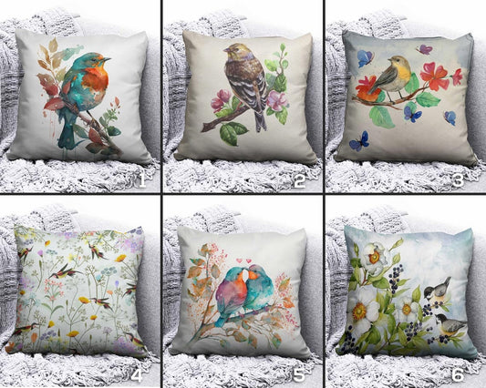 Colorful Sparrow Goldfinch Robin Cushion Cover