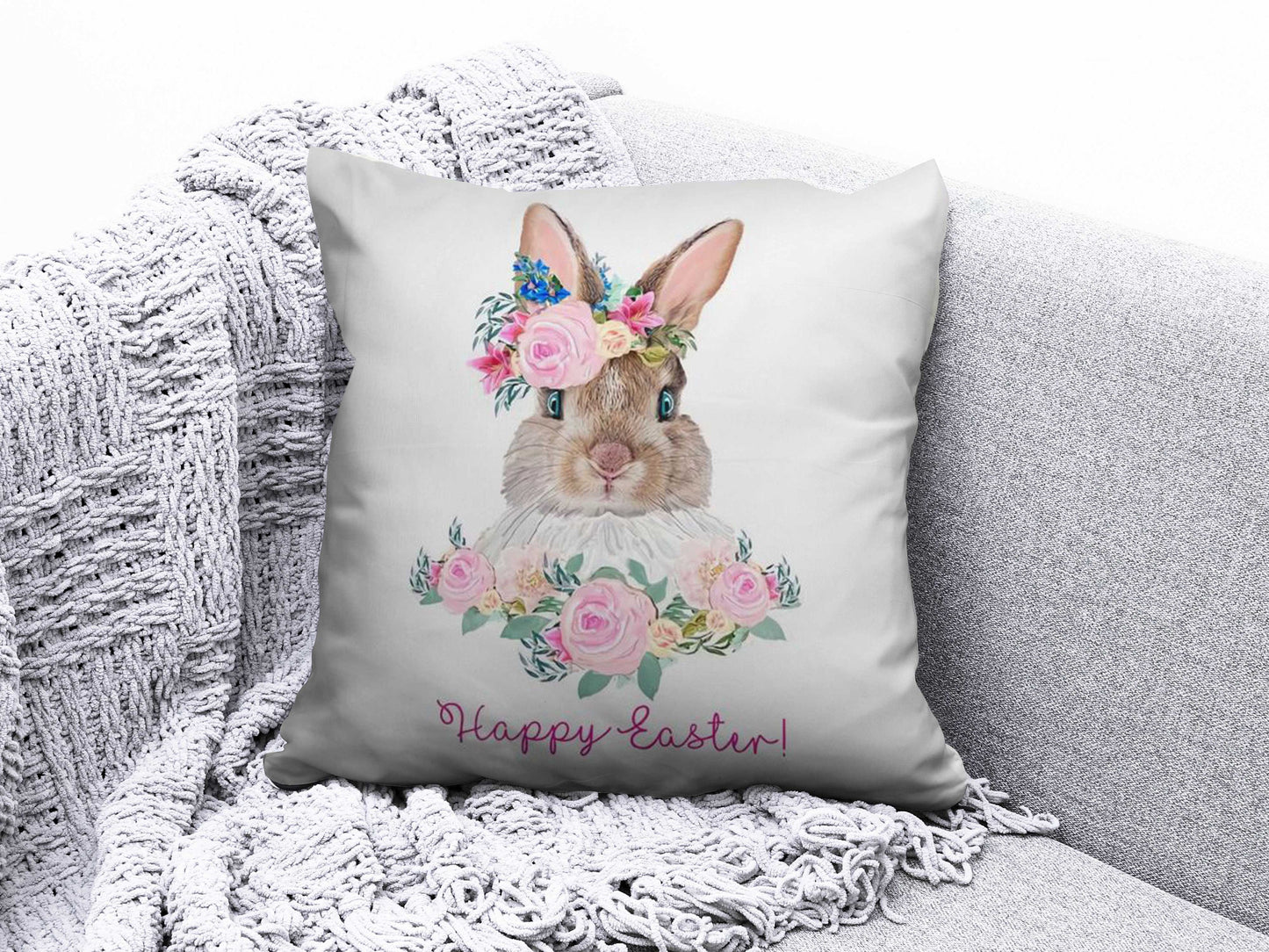 Bunny Inside Wreath Cushion Covers Happy Easter Cushion Case