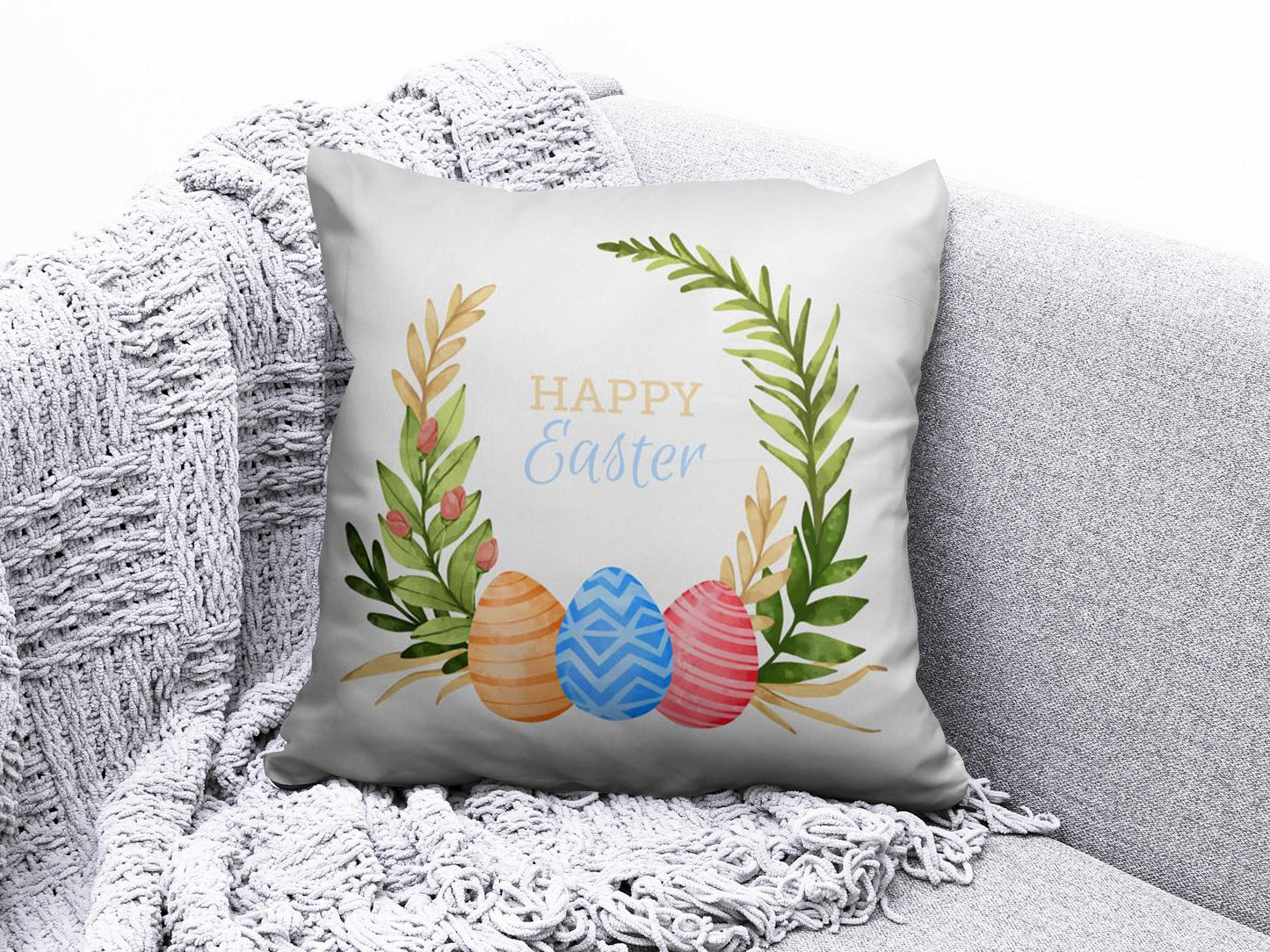 Bunny Inside Wreath Cushion Covers Happy Easter Cushion Case