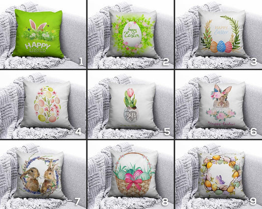 Easter Eggs Flowers Happy Easter Spring Cushion Cover