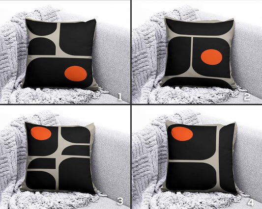 Mid Century Modern Piquet Abstract Black Cushion Cover