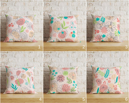 Floral Pattern Cushion Cover Rose Tulip & Daisy Pillowcase