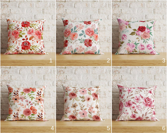 Red and Pink Rose Maroon Floral Watercolor Cushion Covers