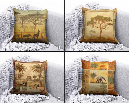 Safari Giraffe Family and Elephant Decor Cushion Cover