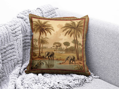 Safari Giraffe Family and Elephant Decor Cushion Cover