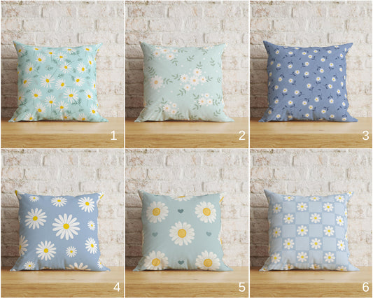 Daisy Cushion Cover Yellow Blue Floral Pillow Covers