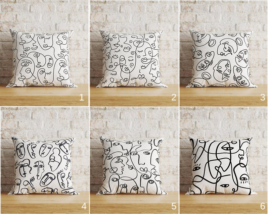 Abstract Woman Face Stripe Line Cushion Cover