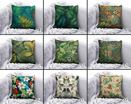 Tropical Monkey Tiger Green Floral Cushion Cover