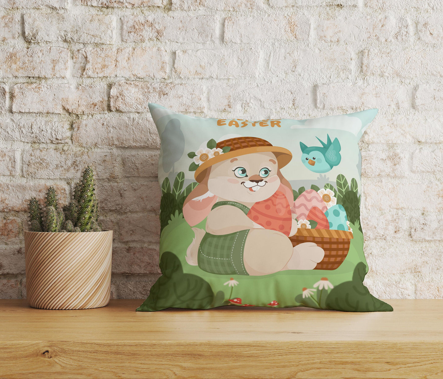 Hello Easter Cushion Cover With Little Girl Happy Easter