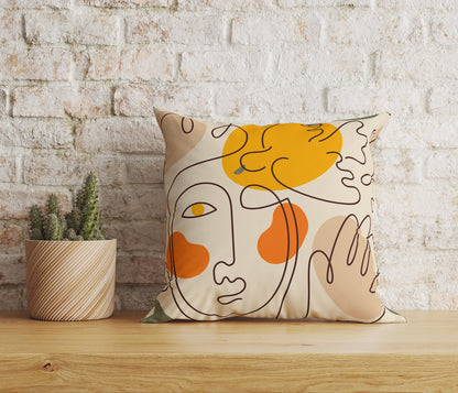 Line Art Face Draw Cushion Covers Bohem Style Pillow Cover