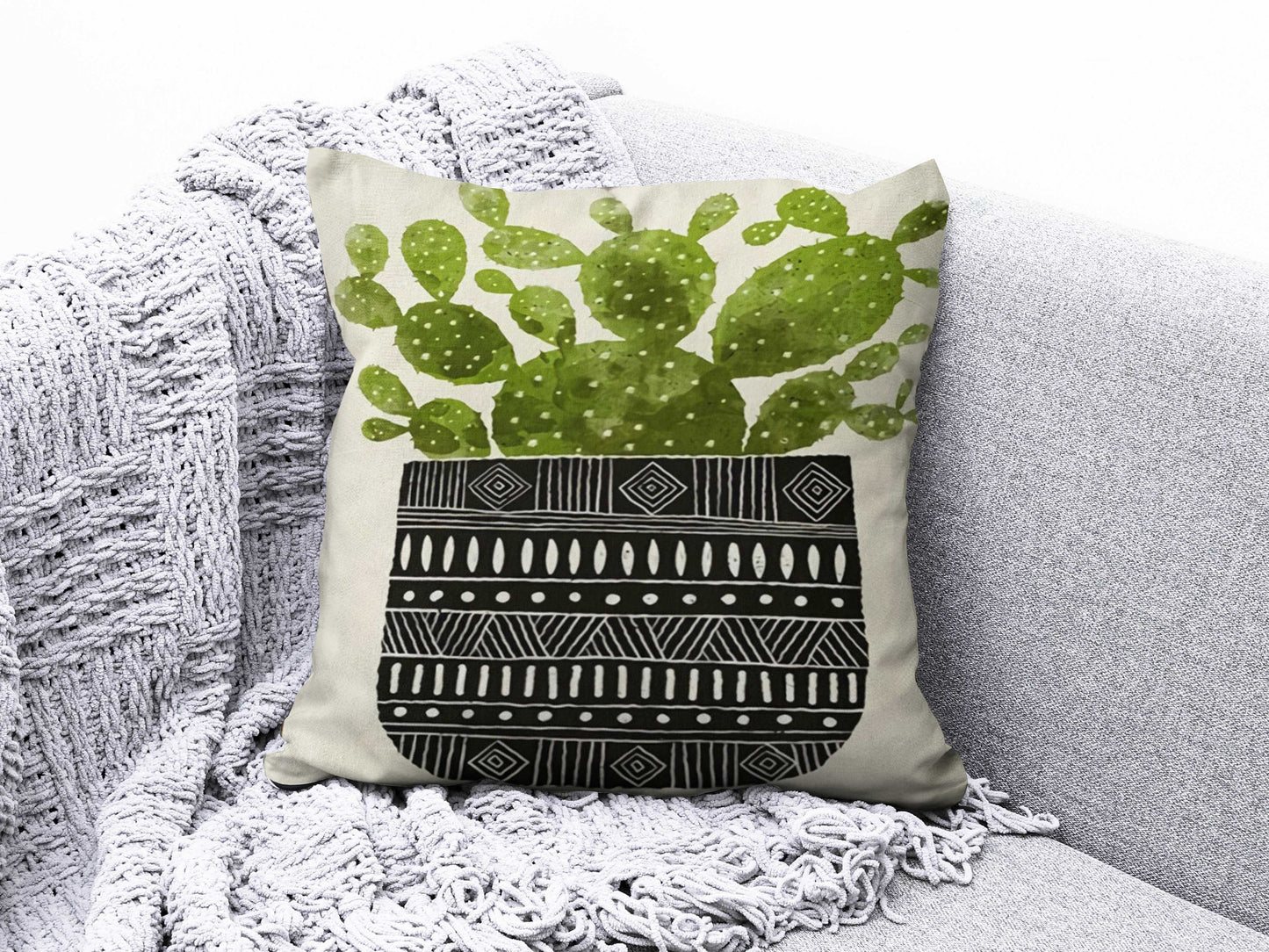 Floral Cactus Cushion Cover Green Cushion Case Botanical Pillow Cover