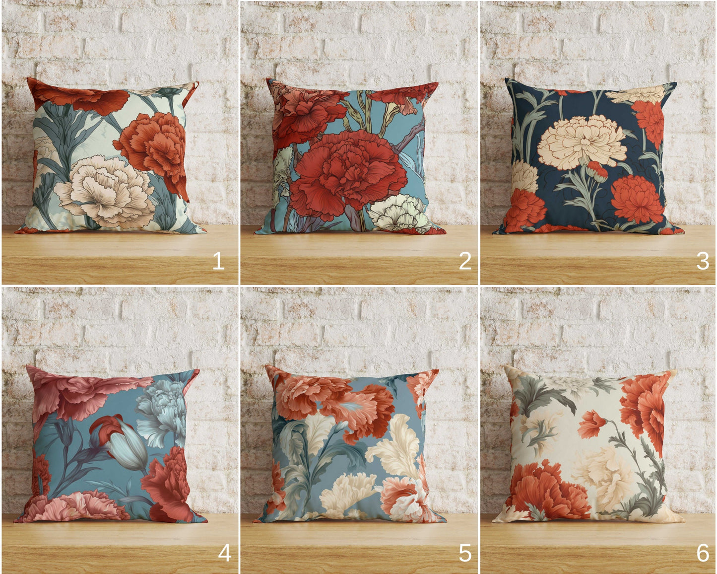 Red and White Clove Cushion Covers UK Floral Pillow Cover