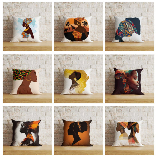 African Women Cushion Cover Suede Ethnic Cushion Case