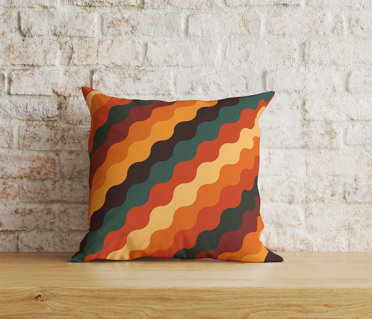 Orange and Green Retro Floral Striped Cushion Covers