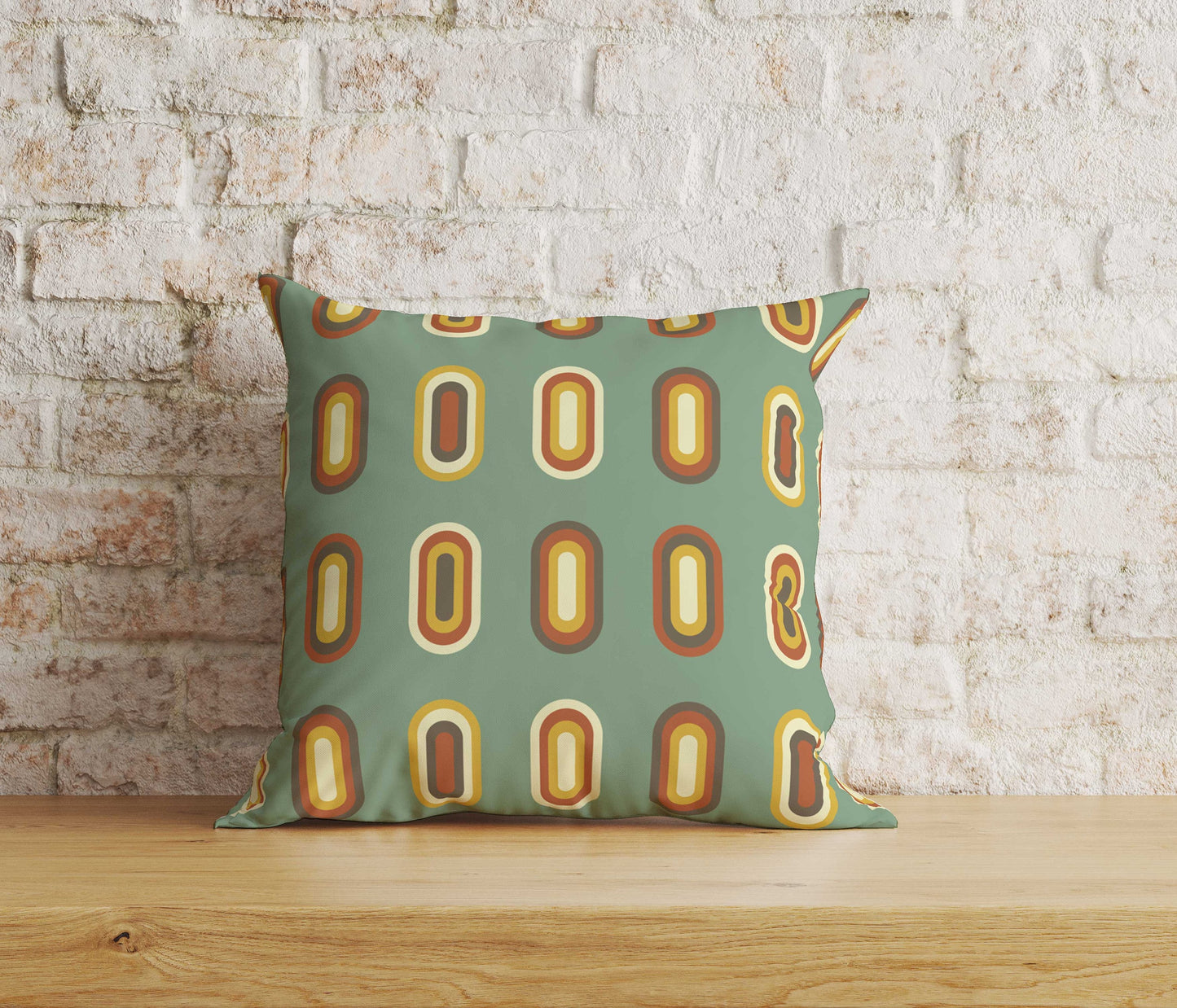 Orange and Green Retro Floral Striped Cushion Covers