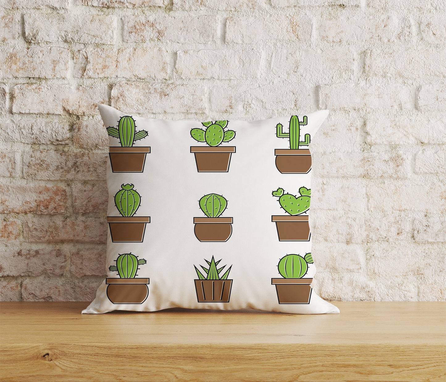 Floral Cactus Cushion Cover Green Botanical Throw Cushion