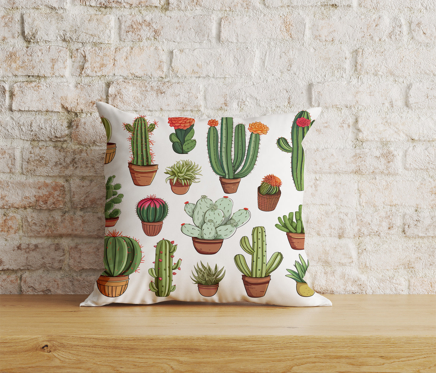 Floral Cactus Cushion Cover Green Botanical Throw Cushion