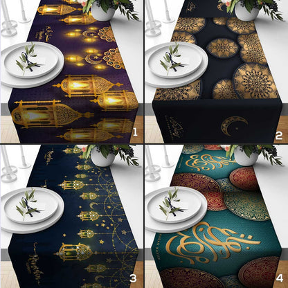 Islamic Table Runner Ramadan Concept Tablecloth Dark Color