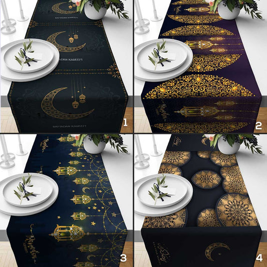 Ramadan Kareem Table Runner Blue Mystic Islamic Tablecloths