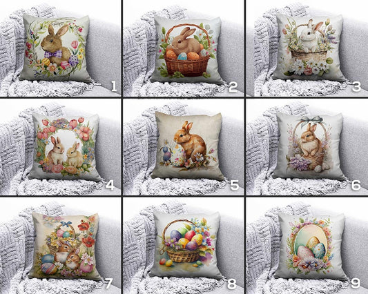 Easter Bunny and Easter Basket With Eggs Cushion Cover