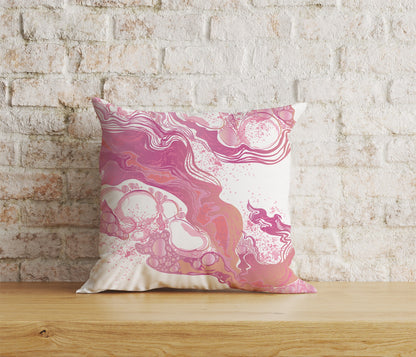 Pink Watercolor Pattern Cushion Cover Pink Ebru Pillowcase