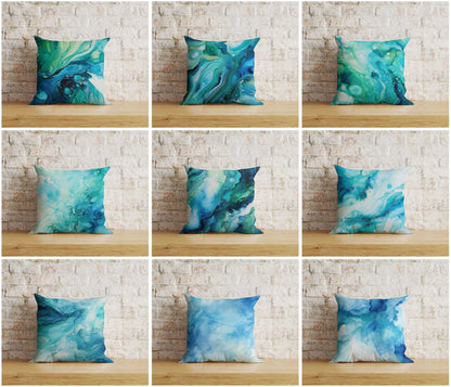 Blue Marble Cushion Cover Blue Watercolor Pillow Cover