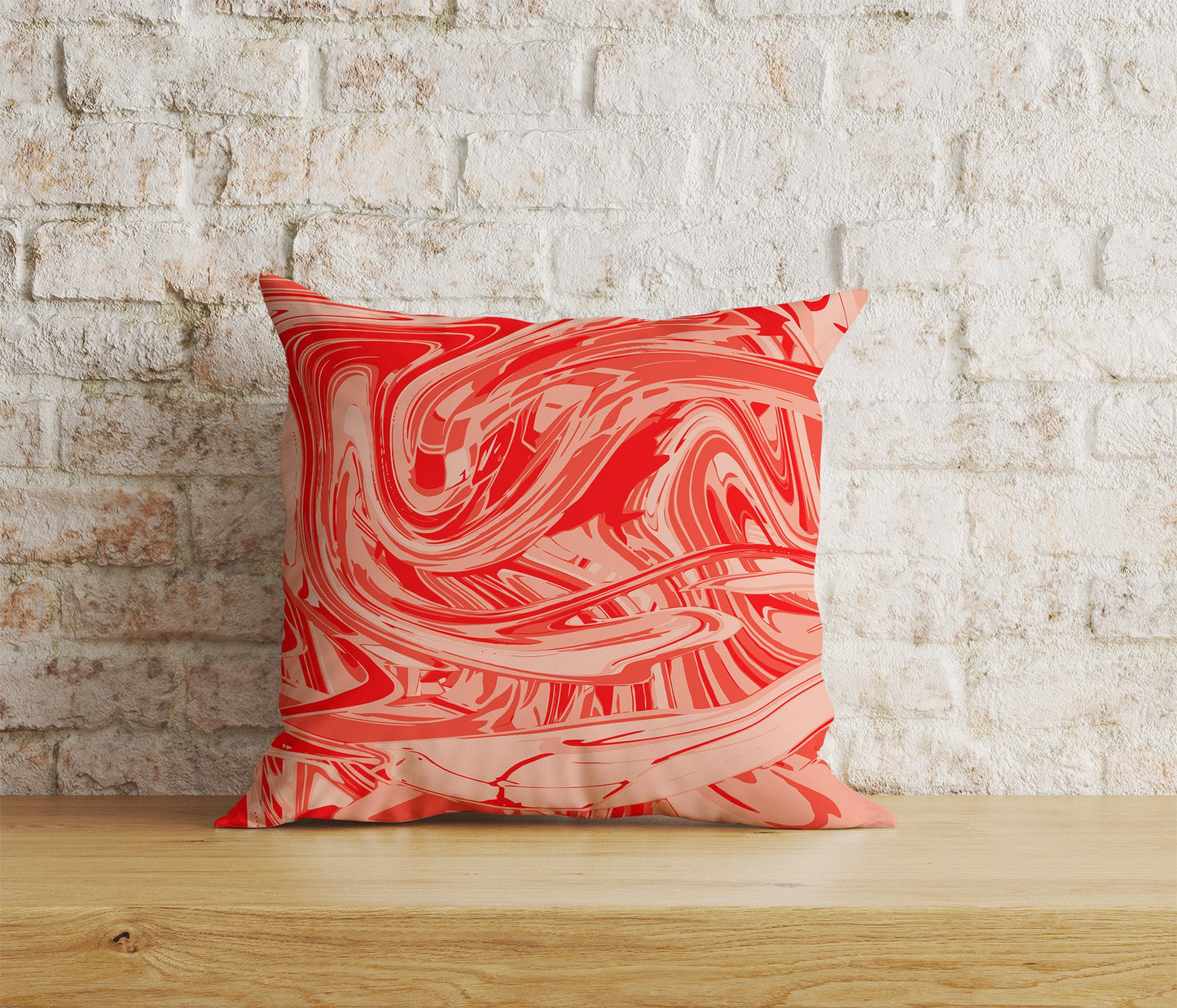 White Striped Red Brush Watercolor Cushion Cover