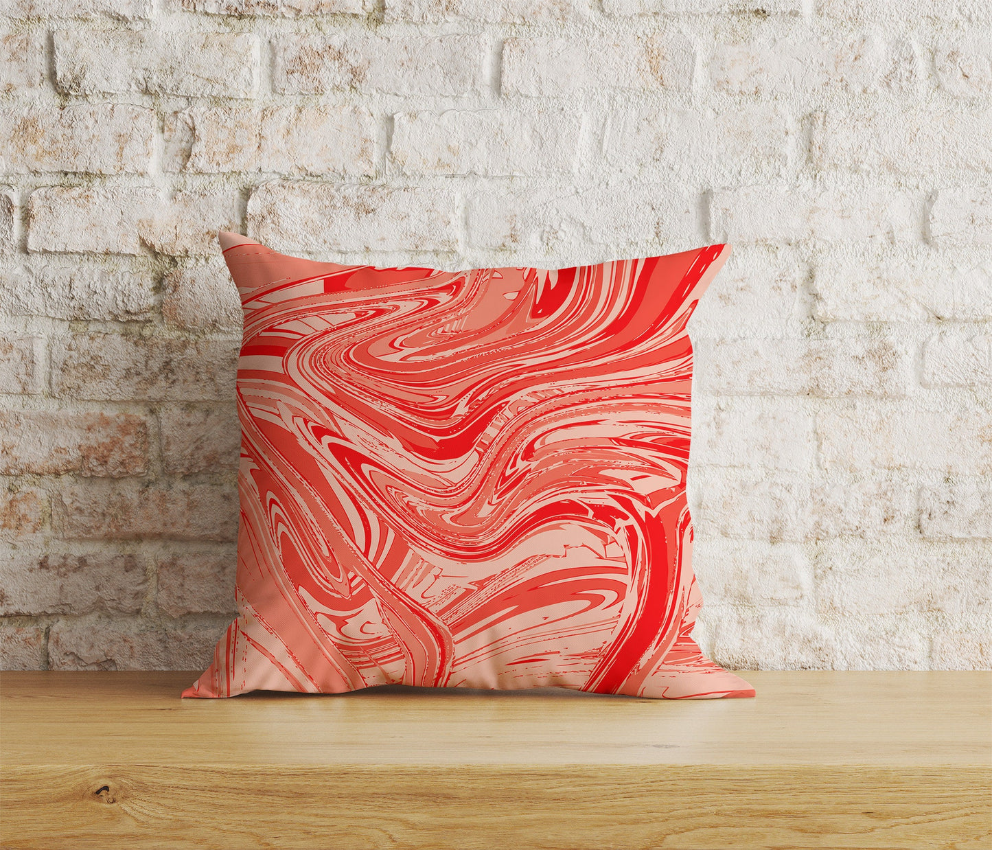 White Striped Red Brush Watercolor Cushion Cover