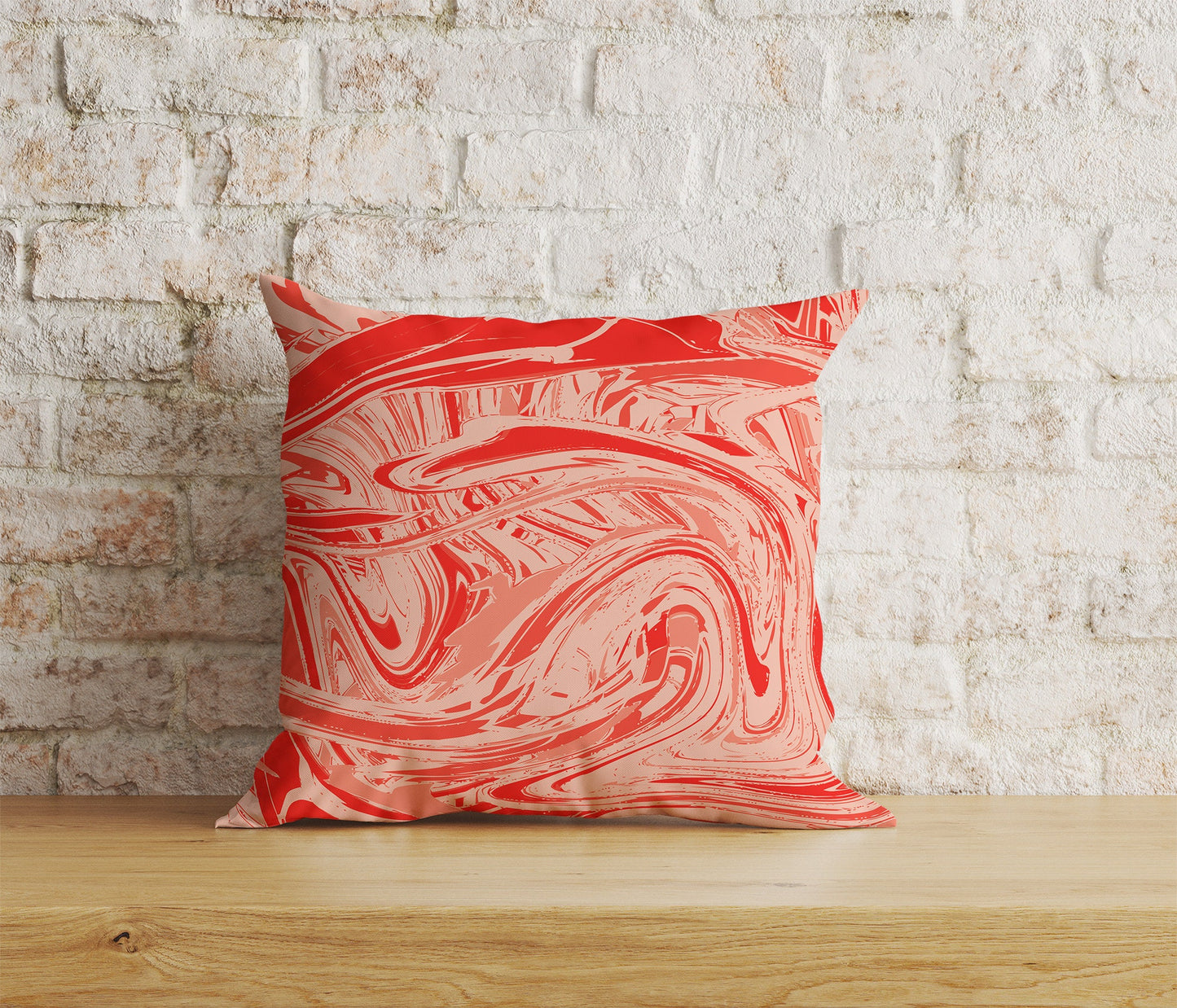 White Striped Red Brush Watercolor Cushion Cover