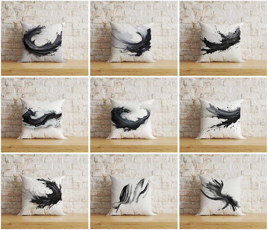 Realistic Black Watercolor Brush Stroke Cushion Covers