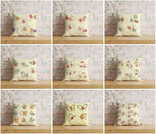 Butterfly Abstract Cushion Covers Drawing Beige Butterfly