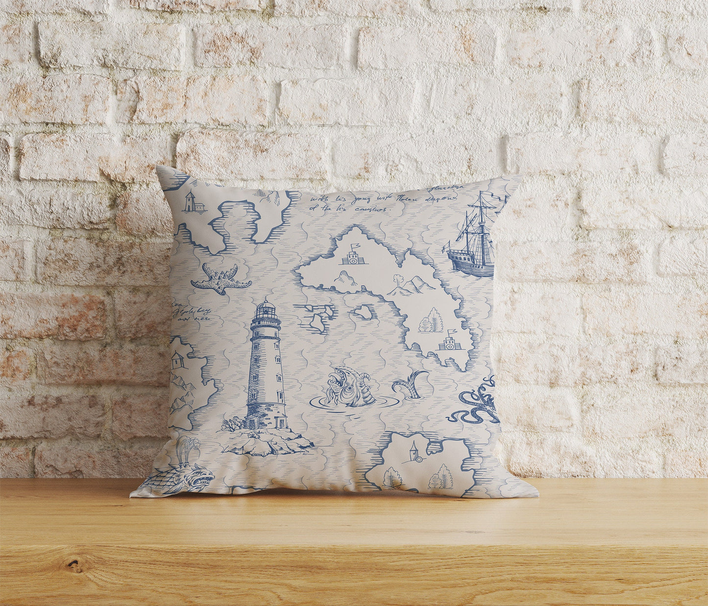 Sailor Cushion Cover Old Map Pillow Cover Lighthouse Throw