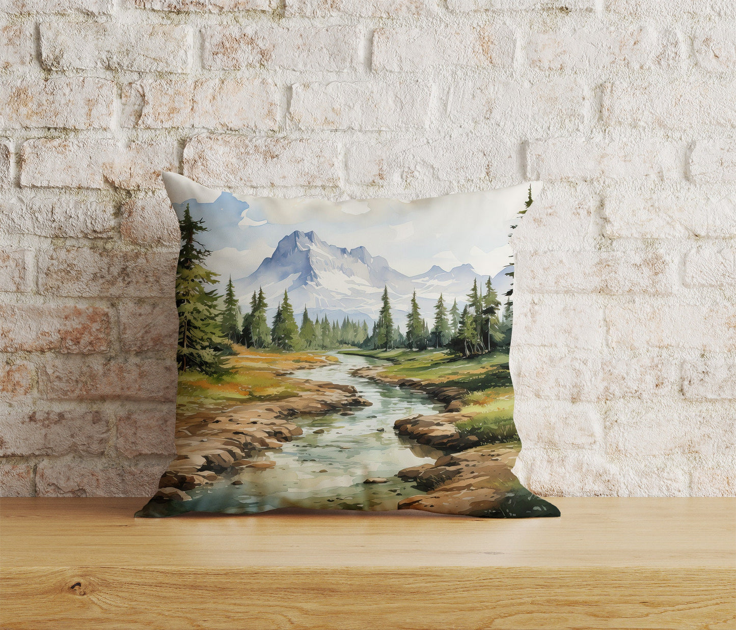 Landscape Views Natural Watercolor Forest Cushion Cover