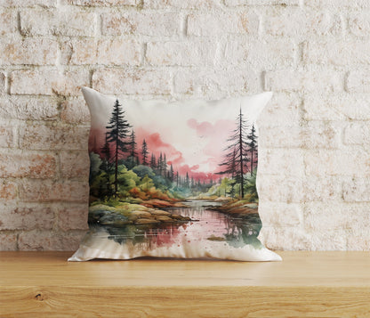 Landscape Views Natural Watercolor Forest Cushion Cover