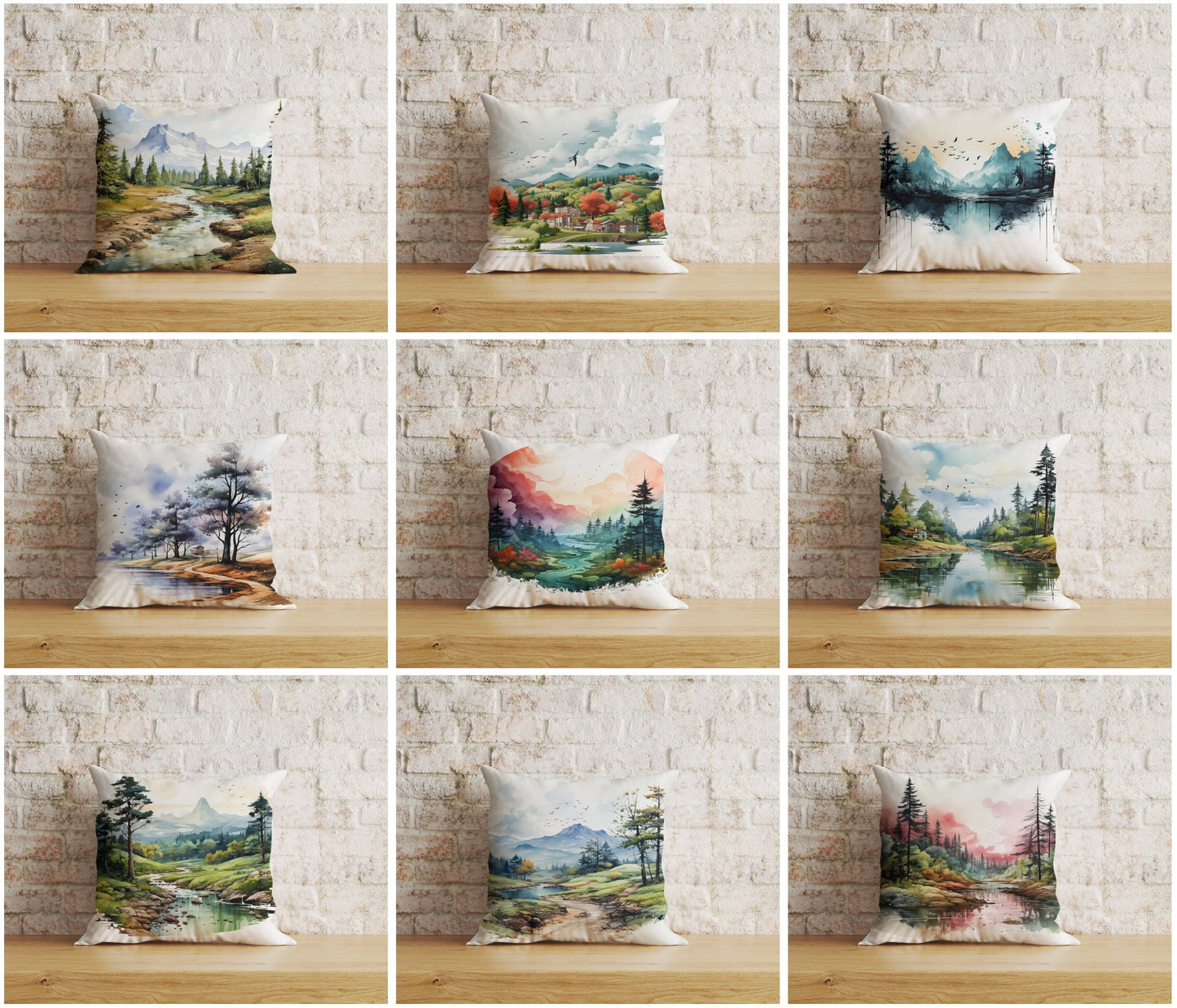 Landscape Views Natural Watercolor Forest Cushion Cover