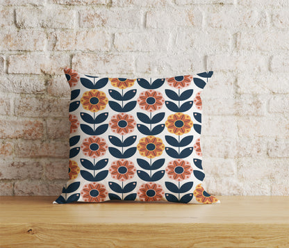 Linear Stem Scandinavian Cushion Cover Vibrant Retro Floral