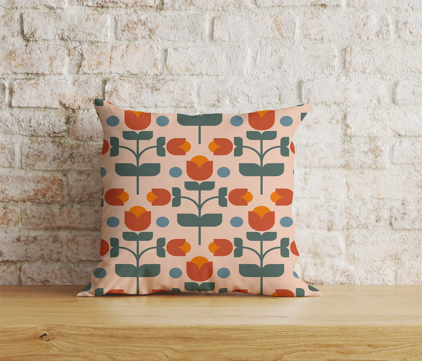 Linear Stem Scandinavian Cushion Cover Vibrant Retro Floral