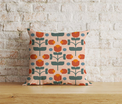 Linear Stem Scandinavian Cushion Cover Vibrant Retro Floral