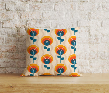 Linear Stem Scandinavian Cushion Cover Vibrant Retro Floral