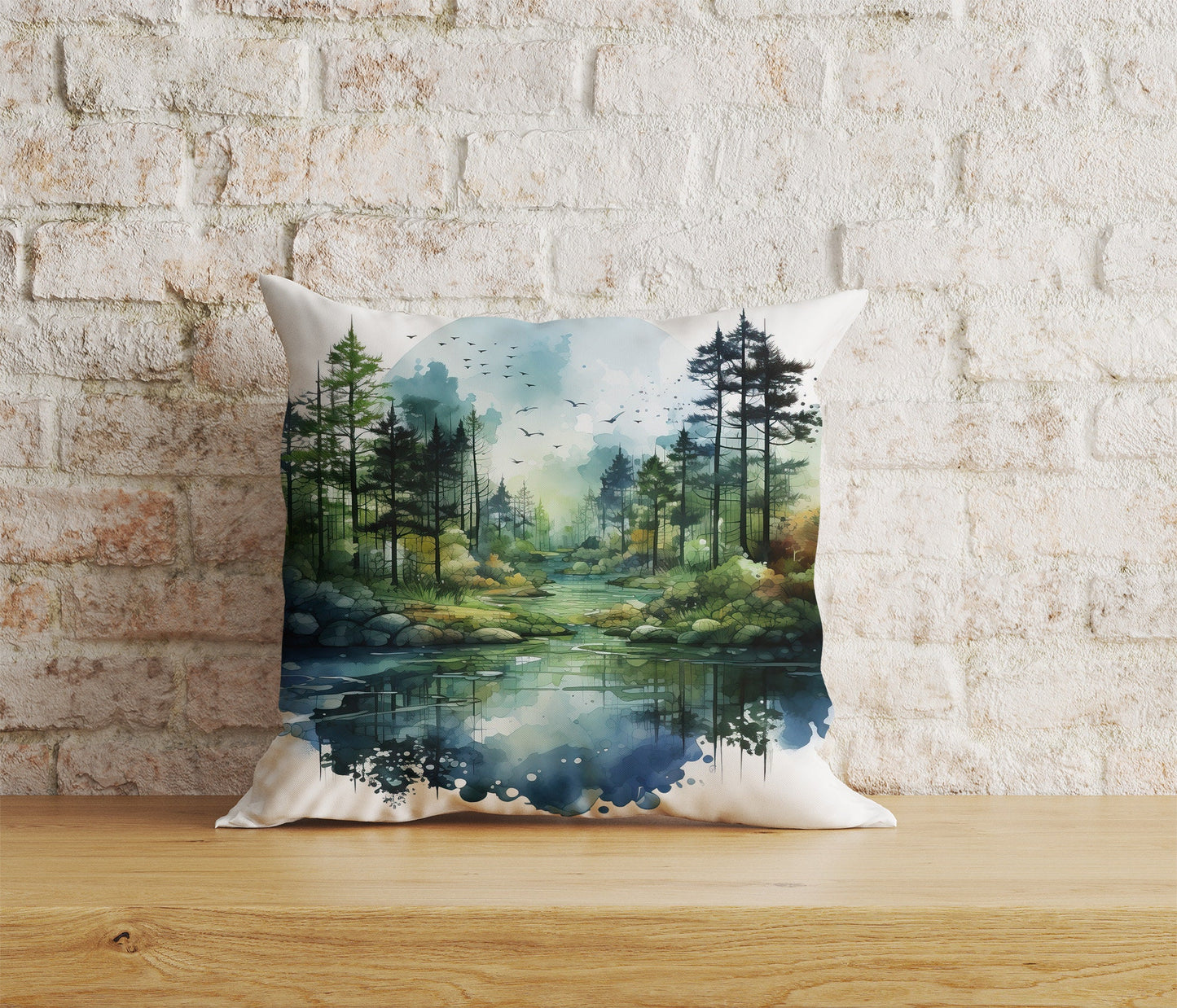 Watercolor Zen Garden Cushion Covers Montain Tree Jungle and Sun Pillow Case