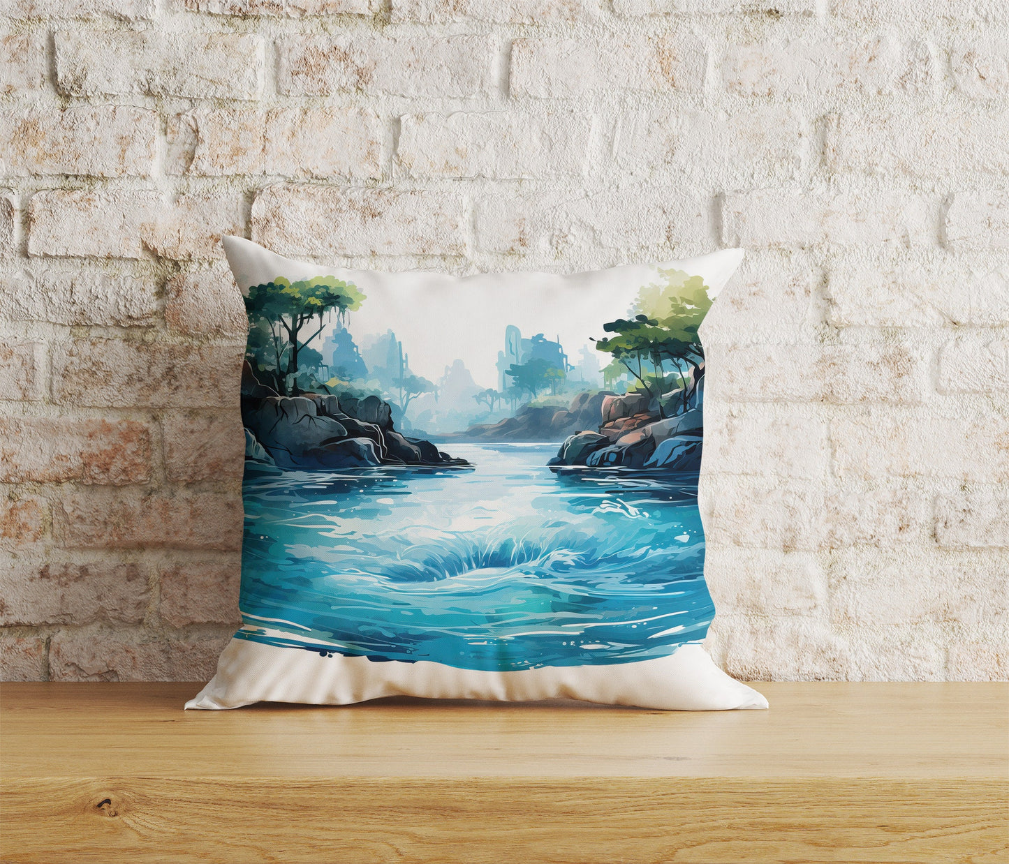 Watercolor Zen Garden Cushion Covers Montain Tree Jungle and Sun Pillow Case