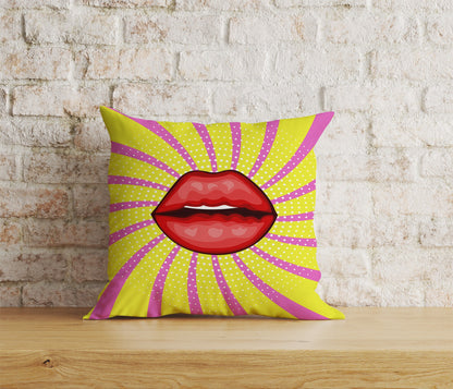 Pop Art Pillow Case OMG-OH Yeah Lips Pop Art Cushion Cover