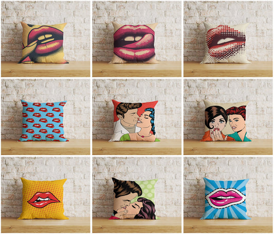 Pop Art Pillow Covers Kissing Cushion Covers Illustration