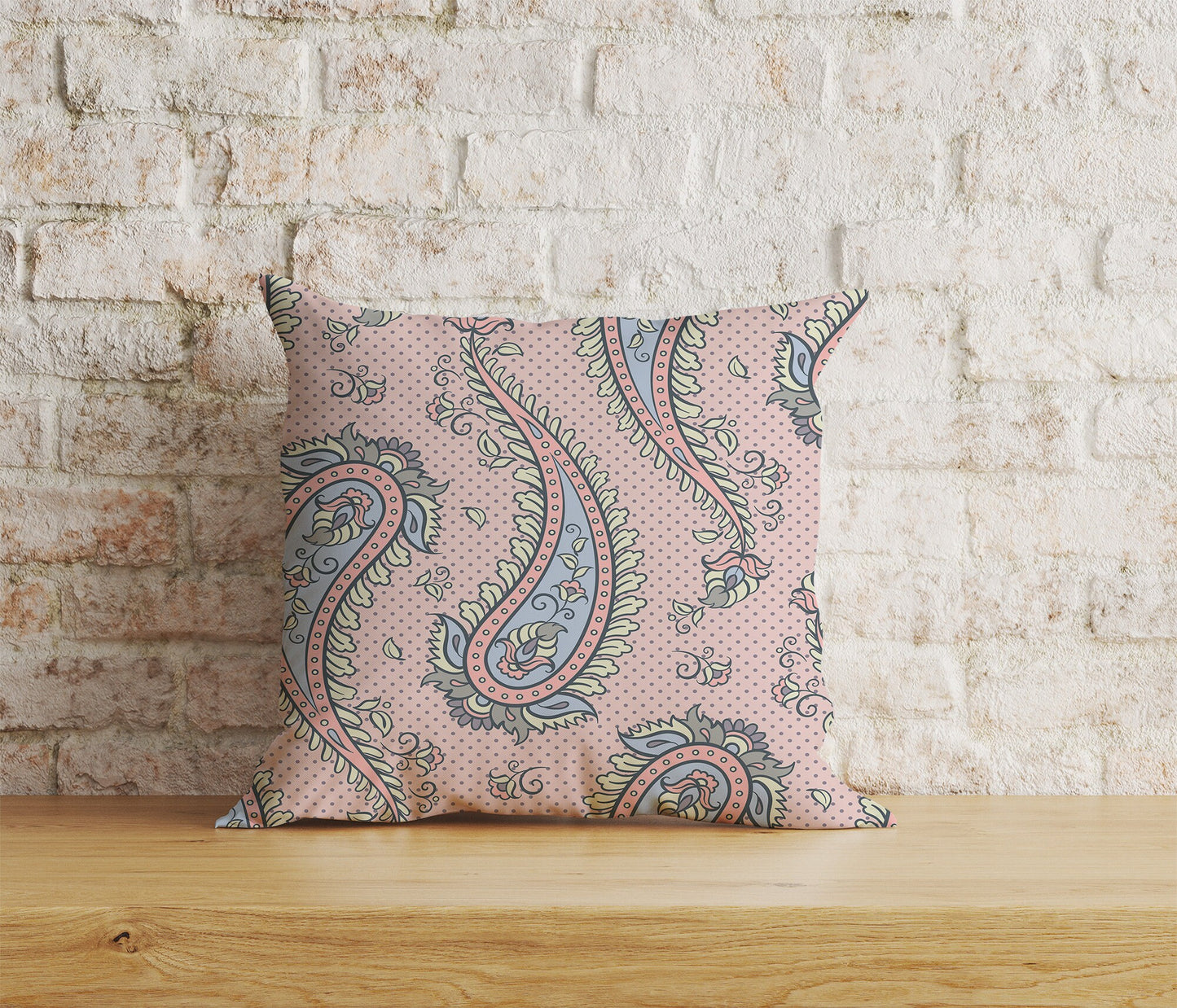 Paisley Print Pillow Cover Blue Turquoise & Pink Vintage