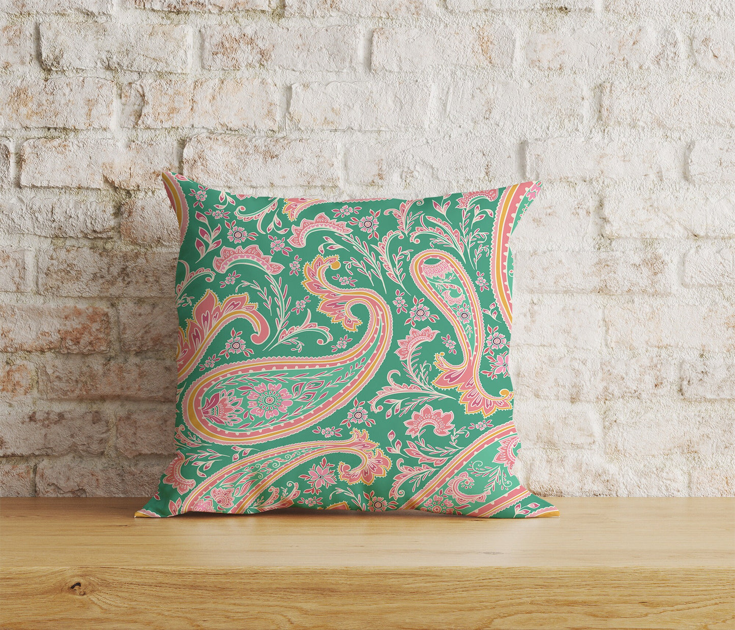 Paisley Print Pillow Cover Blue Turquoise & Pink Vintage