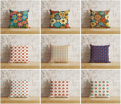 Colorful Retro Floral Square Cushion Cover 18x18, 20x20