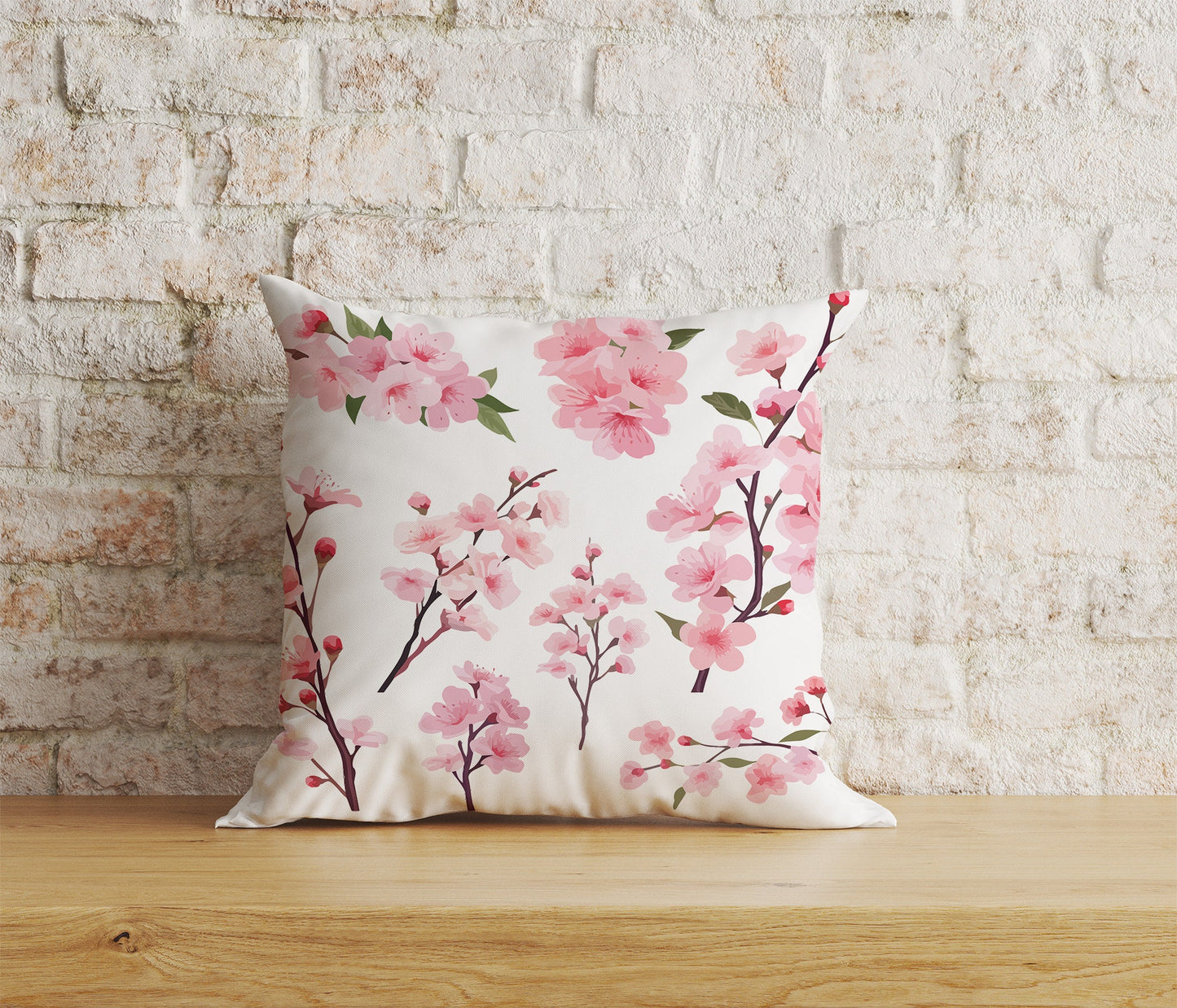 Spring Blossoms Pink Blue Sakura Tree Cushion Cover